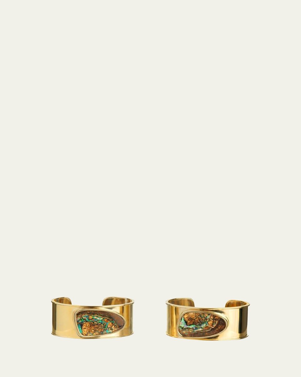 18K Yellow Gold Yowah Opal Cuff Bracelets, Pair